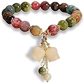 Crystal Bracelet for Women, HandCarved Natural Stone Beaded Bracelet with Lily of the Valley&Clover&Teardrop Charm for Daily Wear,Meaningful Gift for Women,Valentine's Day&Birthday Brings Good Luck