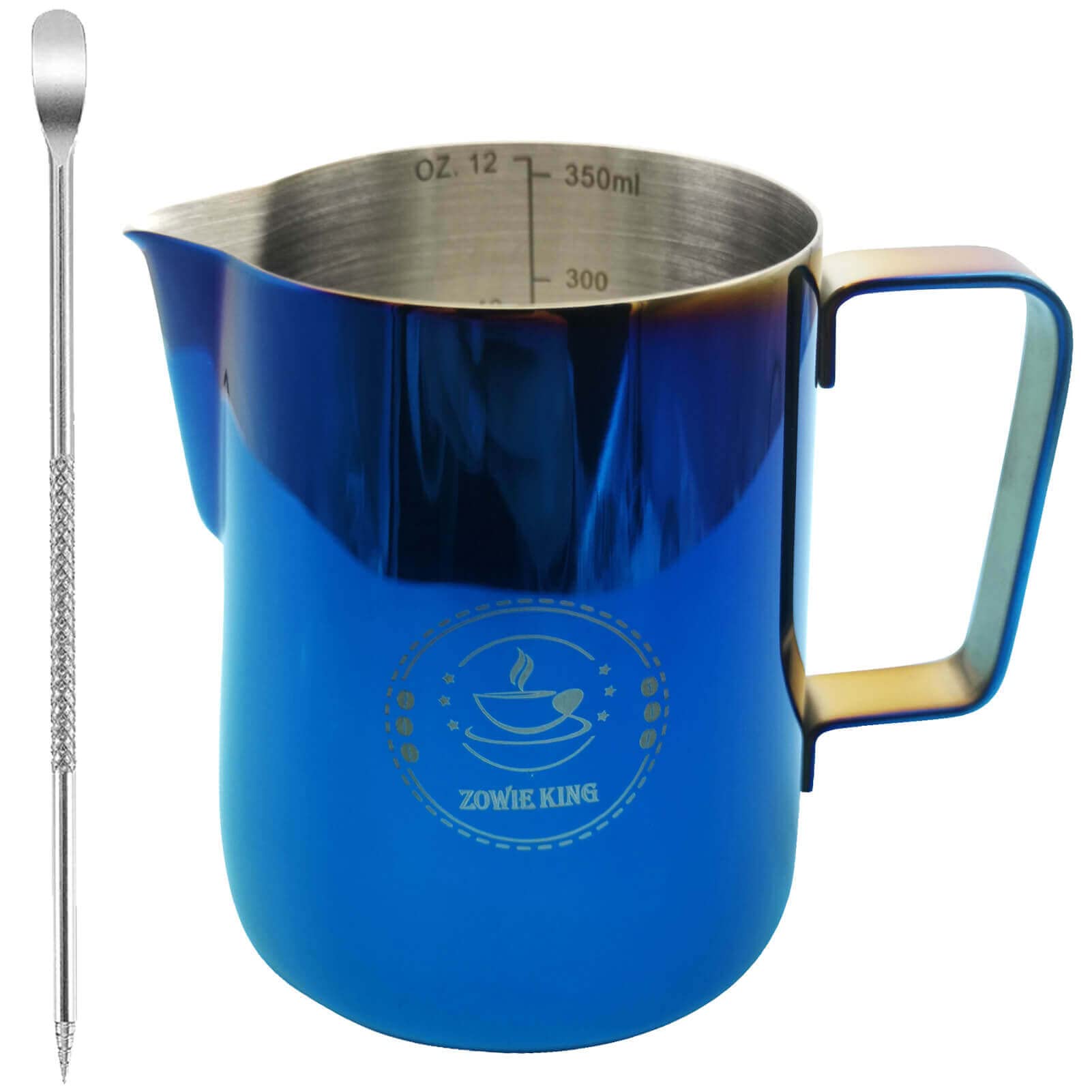 Milk Frother Cup,Milk Frothing Pitcher 12 oz,Steam Pitcher,Espresso Machine,Espresso Frother Cup Blue