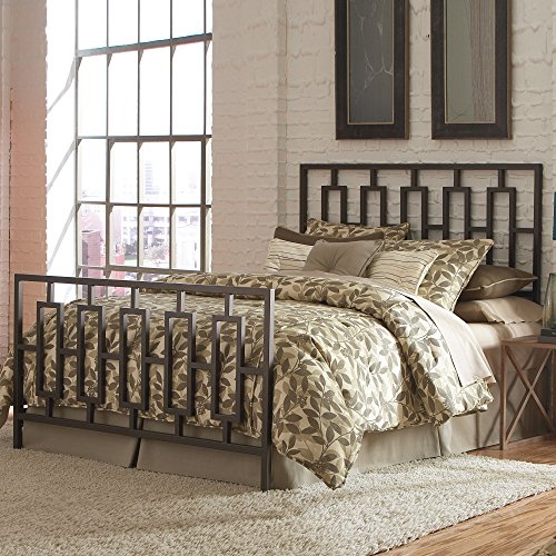Fashion Bed Group Miami Complete Metal Bed and Steel Support Frame with Geometric Designed Grills and Squared Tubing, Coffee Finish, King