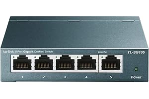 TP-Link TL-SG105, 5 Port Gigabit Unmanaged Ethernet Switch, Network Hub, Ethernet Splitter, Plug & Play, Fanless Metal Design
