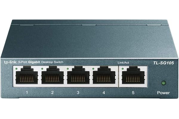 TP-Link TL-SG105, 5 Port Gigabit Unmanaged Ethernet Switch, Network Hub, Ethernet Splitter, Plug & Play, Fanless Metal Design, Shielded Ports, Traffic Optimization | Network Hub, Ethernet Splitter, Plug & Play, Fanless Metal Design, Shielded Ports, Traffic Optimization