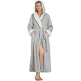 LYCY Plush Full-Length Hooded Robe for Women, Warm Winter Fleece Bathrobe with Pockets