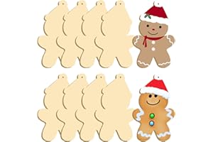 SNILOAW Large Size 7" Gingerbread Man Crafts Wooden Slices Unfinished Blank Wooden Ornaments DIY Wood Crafts to Paint Hanging Decor for Crafts Party Fall Party Christmas Hanging Decorations (10pcs