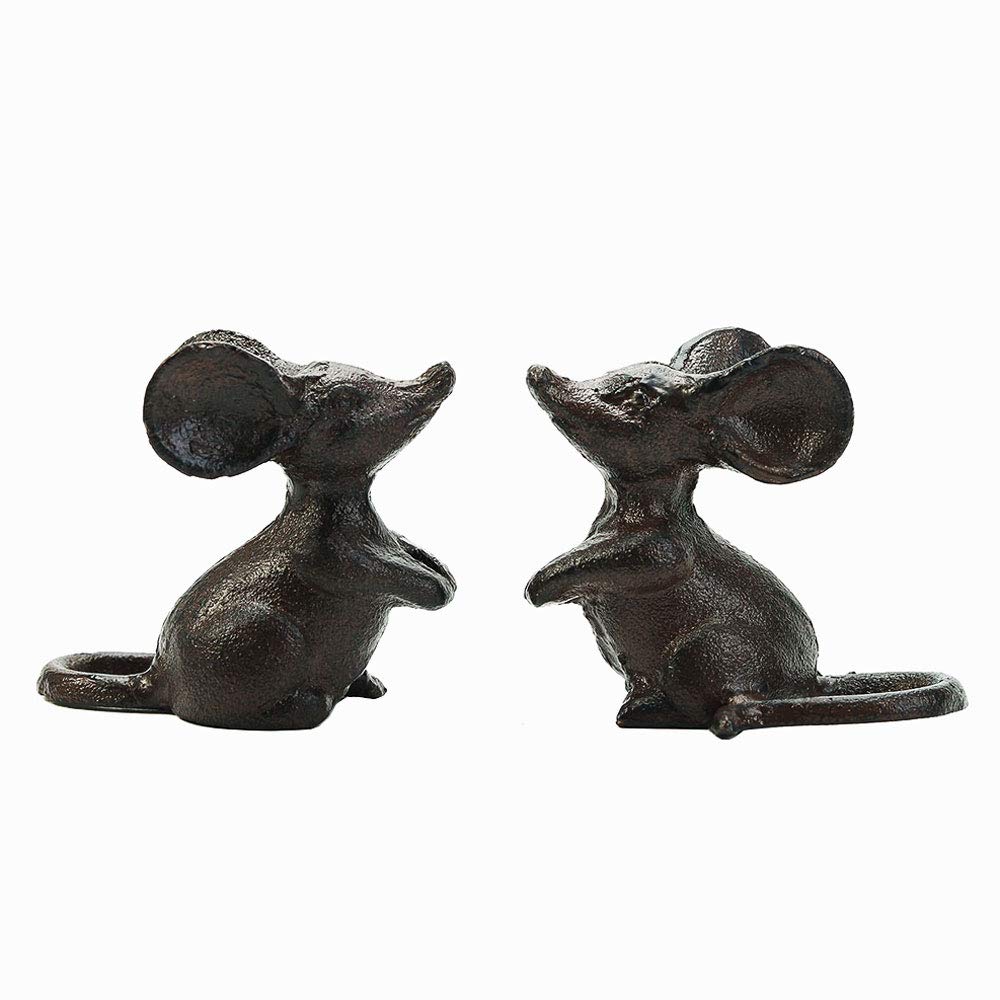 Sungmor Cast Iron Little Cute Mouse Ornament - Decorative & Lovely Figurine Indoor Outdoor Statues - Interesting Animal Sculpture Home Decoration - 2PC PACK & Brown Color