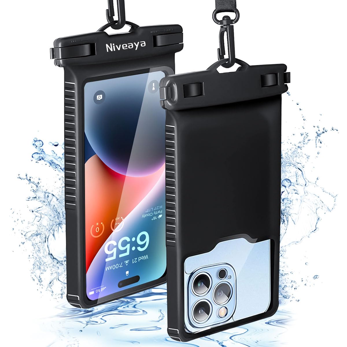 Niveaya Waterproof Phone Pouch, Waterproof Phone Case Compatible for iPhone 15 14 13 12 Pro Max Up to 7", IPX8 Cellphone Kayak Accessories, Travel Essentials 2Pack