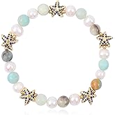 Bohemian Starfish Beaded Bracelets for Women Pearl Natural Stone Sea Star Stretch Bracelets Gold Starfish Charm Elastic Ocean Bracelets for Party Boho Summer Beach Vacation Jewelry Gift for Women