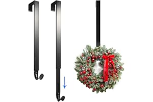 LucyPhy 2 Pack Black Wreath Hanger Adjustable Length from 14 to 26 Inches Wreaths Holder Hook 20LB Heavy Duty for Front Door for Christmas Easter Halloween Decorations Wreath Welcome Sign