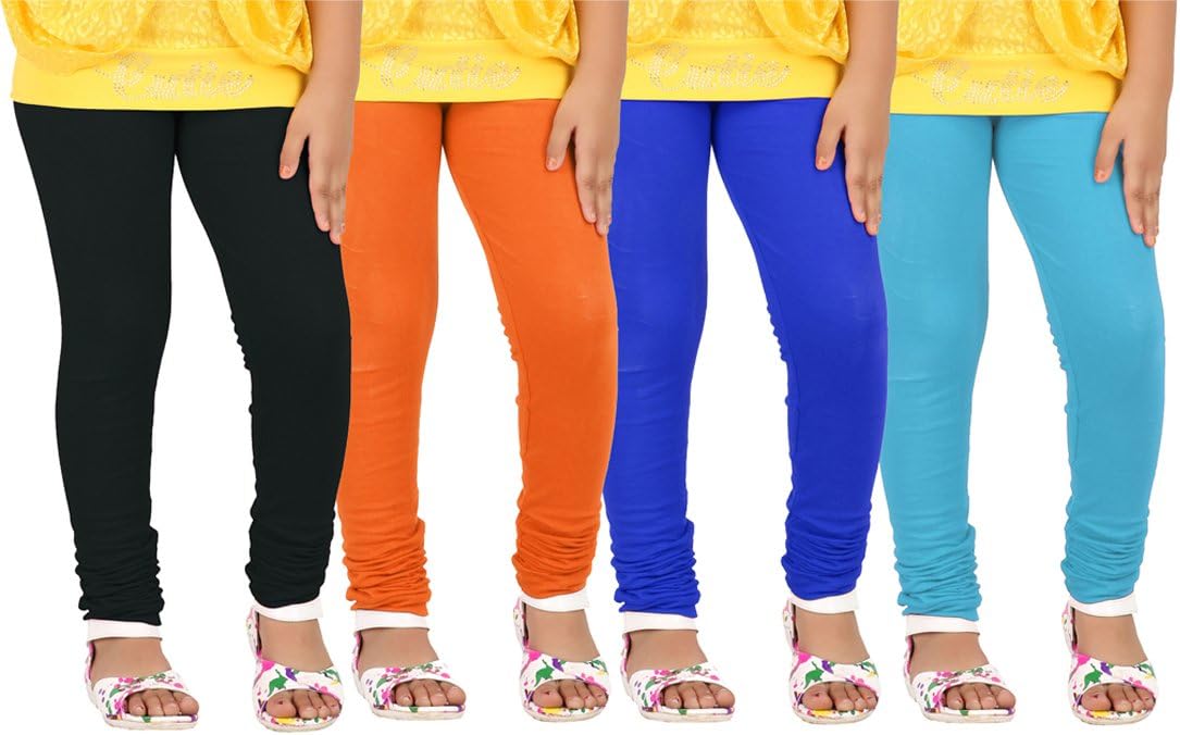 GOODTRY GoodtryG Girls Leggings Pack of 4 Black, Orange, RoyalBlue and Tblue