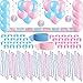 HeroFiber Gender Reveal Party Decorations: Pink, Blue Balloons + Streamers, Long Foil Banner, Hanging Swirls, Mardi Gras Beads (for Necklace or Decoration) Adorable Stickers