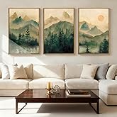 IARTTOP Large Mountain Framed Canvas Wall Art 16x24 Inch Green Foggy Forest Landscape Art Prints Set of 3 Nature woodland Landscape Wall Decor for Living Room Bedroom Office