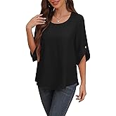 Askyes Women's 2026 Summer Chiffon Blouses Bell Short Sleeve Tshirts Casual Loose Flowy Dressy Work Tops for Leggings Blouse