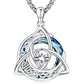 LOOVE Celtic Birthstone Necklace for Women Sterling Silver Trinity Knot Triquetra Austria Crystal Pendant Birthstone Jewelry Birthday Anniversary Irish Scottish Gifts for Her Girlfriend