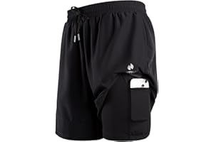 H HOT SUIT HOTSUIT Men's 2 in 1 Running Shorts 5"/ 7" Athletic Gym Workout Quick Dry with Compression Liner & Zipper Pockets