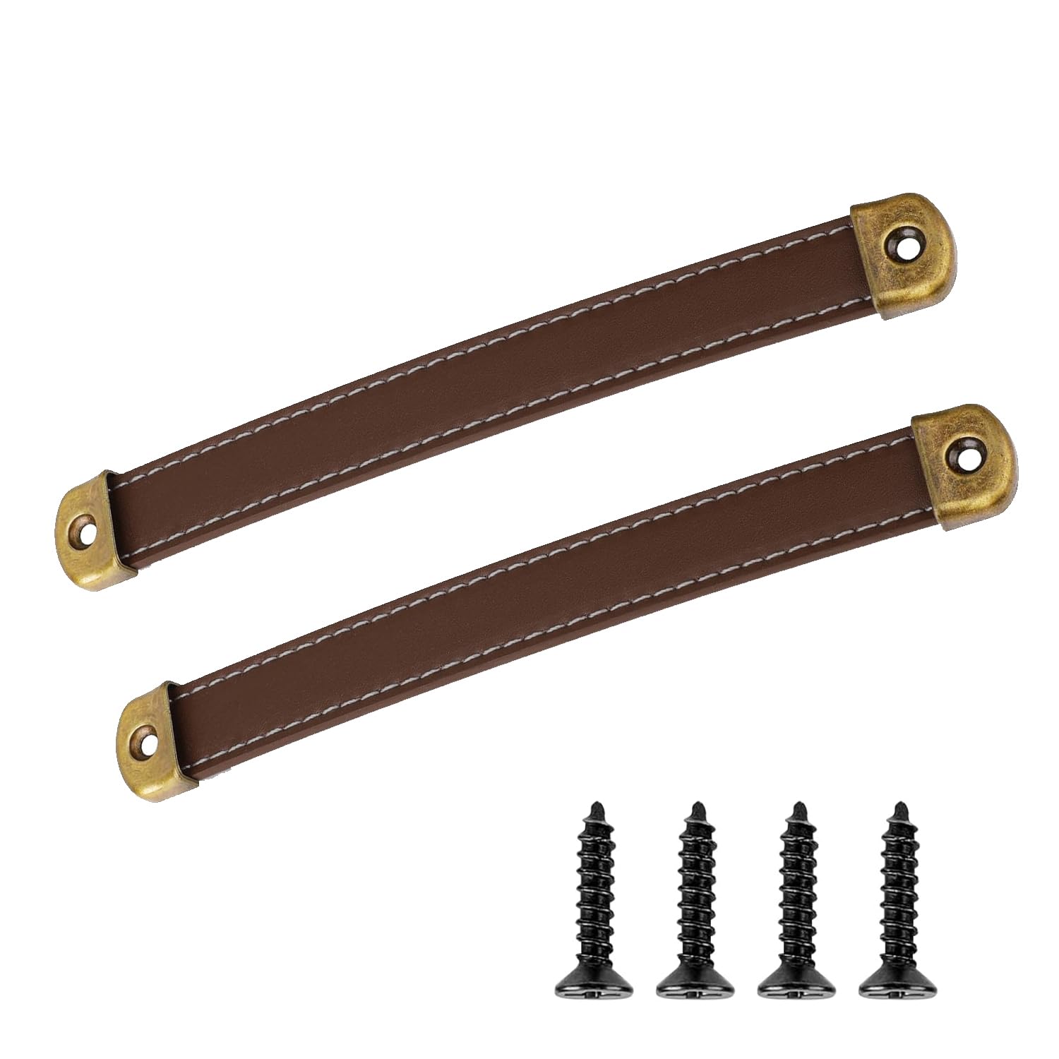 2 Pcs Leather Handles for Drawers, Cabinet Pulls, Vintage Leather Trunk Pulls, Leather Drawer Handles with Mounting Screws, Leather Strap Handles for Luggage, Suitcase, Cabinets (Dark Brown)