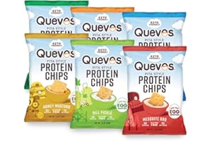 Quevos Protein Chips - The Original Low Carb Protein Chips made with Egg Whites, Crunchy Flavorful Protein & High Fiber Snacks, Keto Friendly, Diabetic & Atkins Friendly, Gluten Free, Low Carb Chips - Variety Bundle, 1 Oz (Pack of 6)