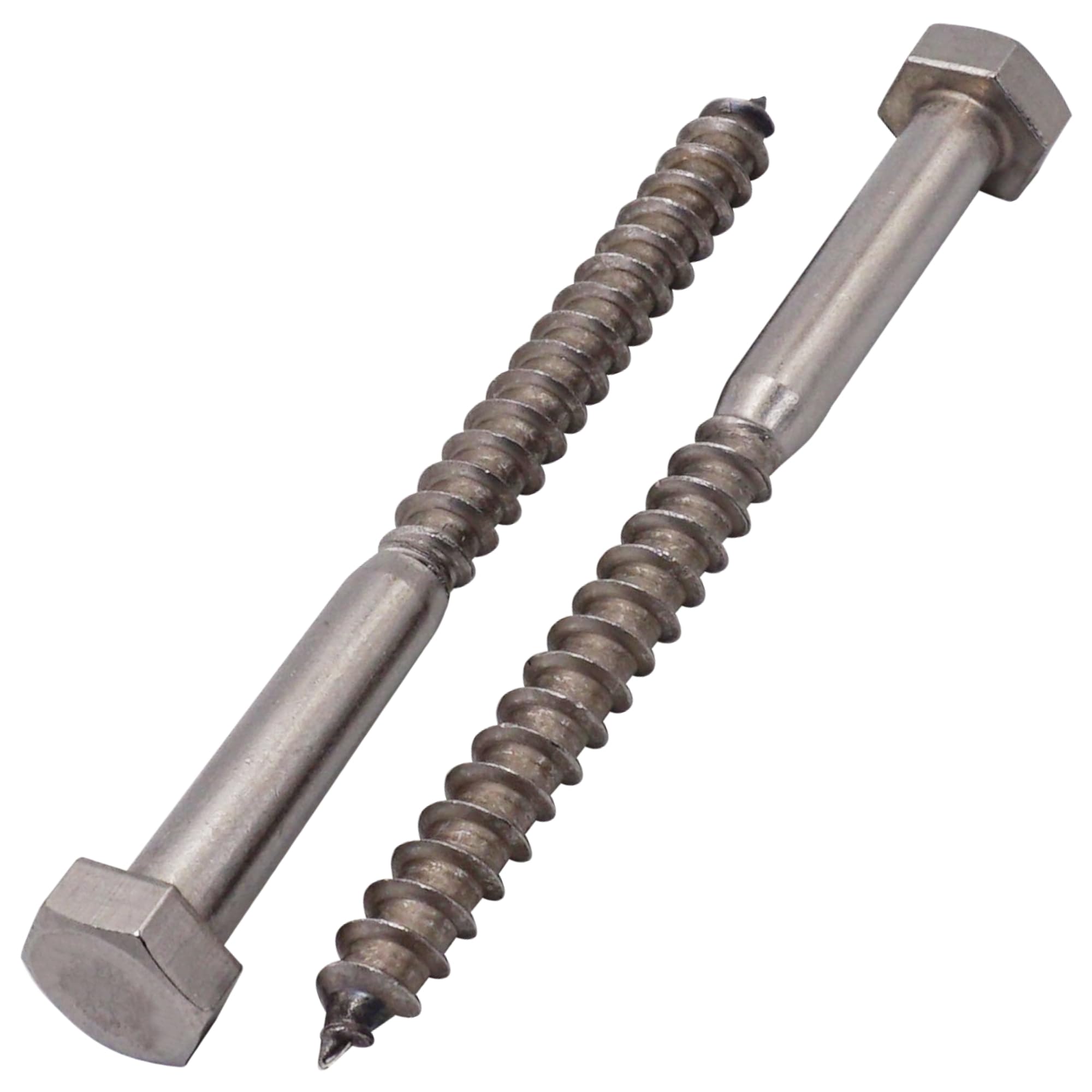 SKIR'CO (4 pcs) A2 Stainless Steel Hexagonal Head Wood Screws M10 x 120 mm, DIN 571 Coach Screws, Hex Screw, Lag Bolts
