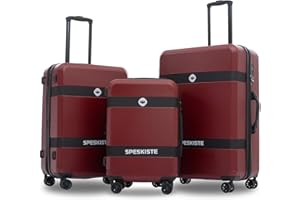 Speskiste 3 Piece Luggage Set, PC+ABS Lightweight Suitcase Sets with Spinner Wheels, Expandable Hardside Carry-On Luggage with TSA Lock Red (20/24/28)
