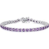 FANCIME Birthstone Bracelet Sterling Silver Gemstone Tennis Bracelets Fine Jewelry Wedding Bridal Prom Birthday Gift for Women Her, Length 7.2 Inch Width 4mm