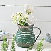 Chadechimo Rustic Metal Farmhouse Vase Shabby Chic Small Pitcher Fall Vase Brown Decorative Vase for Farmhouse Kitchen Decor(Green)