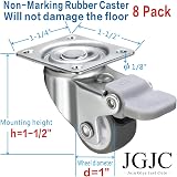 JGJC 8 Pack 1" Low Profile Soft Rubber Swivel Caster Wheels with Brakes 100lb view 2