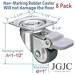 JGJC 1" Low Profile Casters 8 Pack, Soft Rubber
