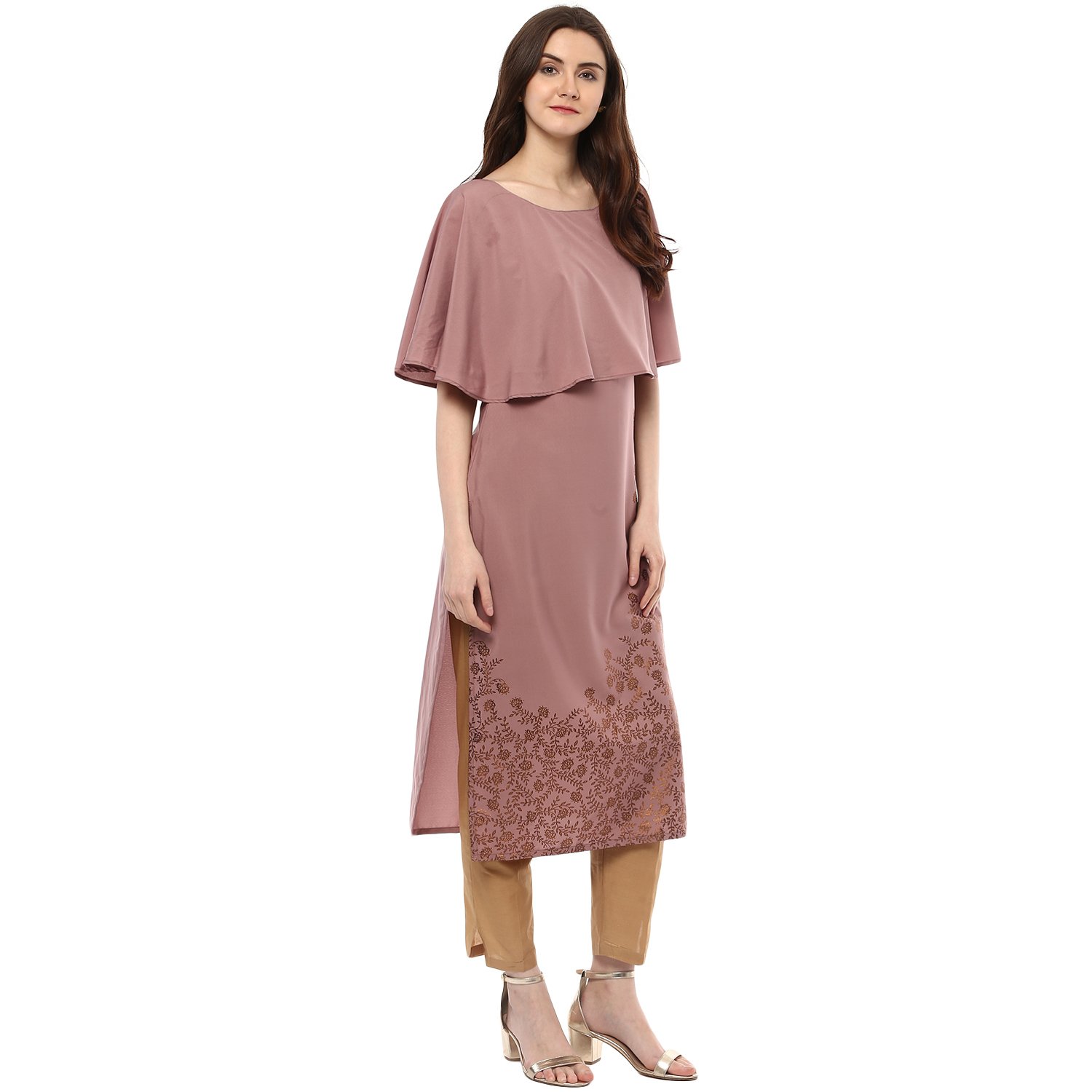 ziyaa women's wine colour half sleeve crepe straight kurta