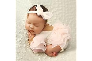 Ylsteed Newborn Photography Outfits Girl Lace Romper with Headband Photo Shoot Outfits Girls Photo Props - Ruffles Beige