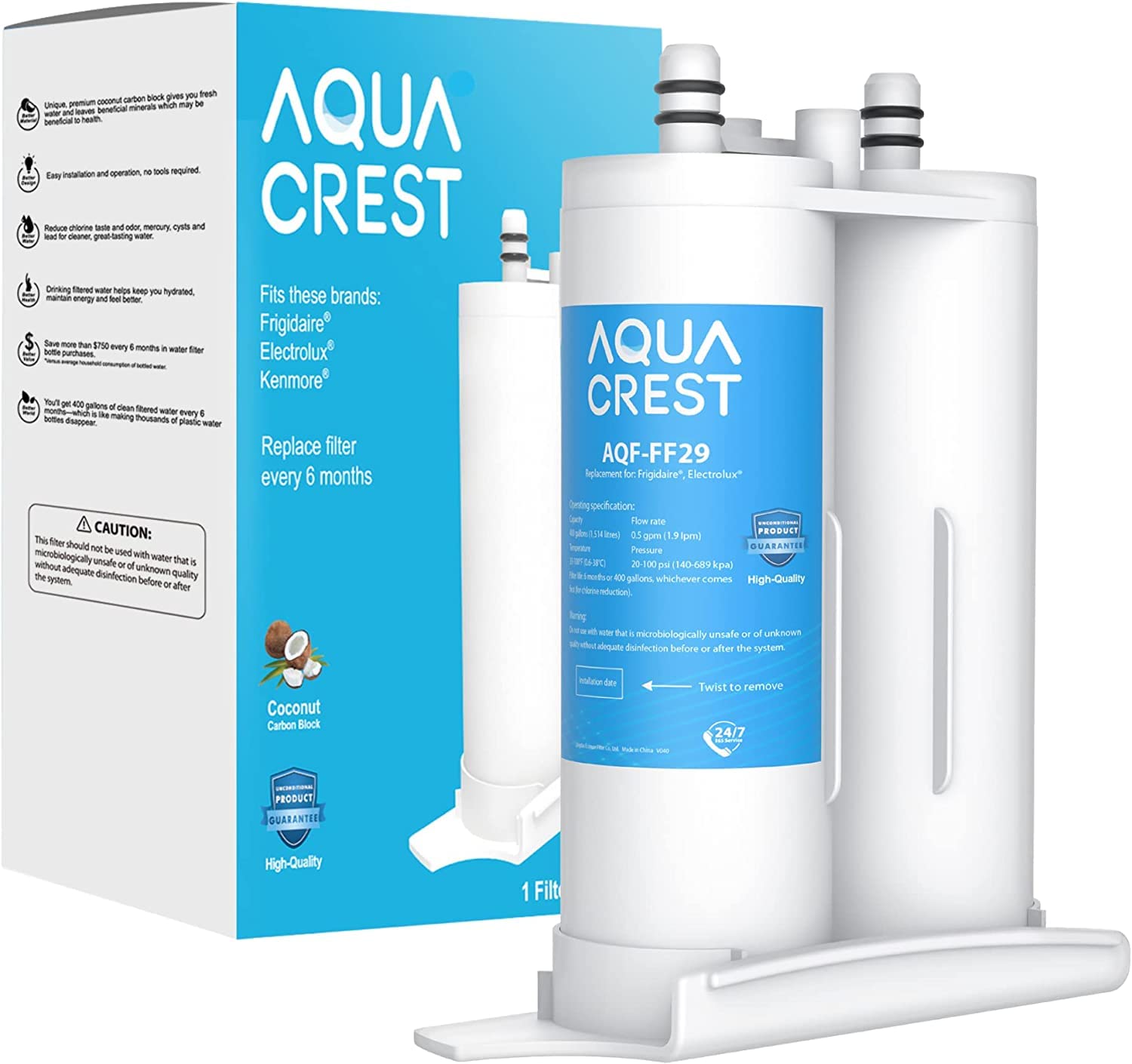 AQUA CREST Replacement for Frigidaire® & Electrolux® WF2CB®, PureSource2®, FC100, NGFC 2000, 9916, 469916, 469911, EWF2CBPA® Refrigerator Water Filter, 1 Filter