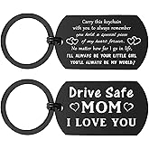 ENGZHI Mom Gifts for Christmas - Drive Safe I Love You Keychain from Daughter Son, Birthday Gifts for Mom, Metal Engraved