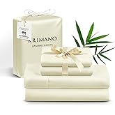 KRIMANO King Size Sheet Set, Bamboo Sheets for Bed Set 4pcs, 100% Organic Viscose Derived from Bamboo, Hotel Luxury Silky & Cooling for Hot Sleepers, Deep Pocket Up to 17", Creme