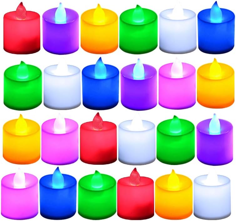 Lighting - LANKER 24 Pack Flameless Tealight Candles - 7 Color Changing Battery Operated Led Tea Lights – Electronic Fake Candles – Decorations for Wedding, Party, Christmas, Halloween (7 Color Changing)