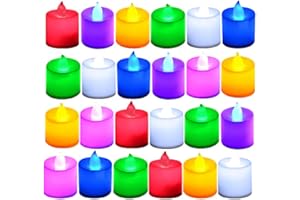 LANKER 24 Pack Flameless Tealight Candles - 7 Color Changing Battery Operated Led Tea Lights – Electronic Fake Candles – Decorations for Wedding, Party, Christmas, Halloween (7 Color Changing)