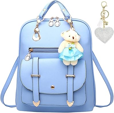 Amazon Lulucia キッズ リュック 小学生 女の子 キラキラチャーム付き 3way バッグ レザー ライトブルー リュック サック