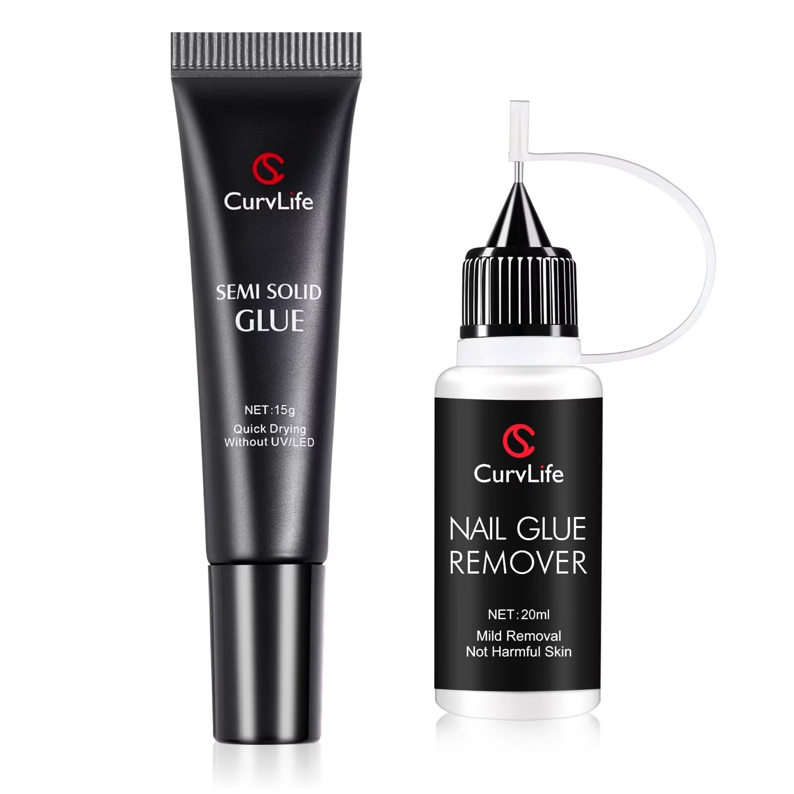 Photo 1 of Curvlife 15g Semi-Solid Glue Gel and 20ml Pinpoint Glue Remover Kit for Press on Nails, Quick Dry No UV Lamp Needed with Gentle Non-Acetone Remover For Fake Nail Tips