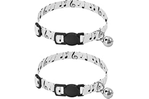 Cute Music Notes White Dog Bell Collar 2 Pack Kitten Collar Adjustable Length 10.6" to 17.1"