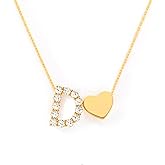 STORYJEWELLERY 18K Gold Plated Initial Necklace for Women, Heart Necklace with Initials, Cubic Zirconia Letter Charm Necklaces, Initial Jewelry, Unique Gifts for Her