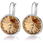 Austrian Crystals Round Drop Leverback Earrings for Women 14K Gold Plated Hypoallergenic Hoop Earrings