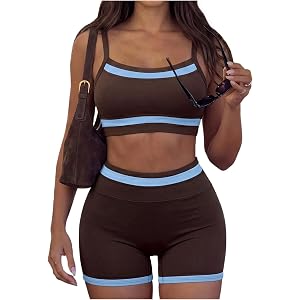 WDIRARA Women's Color Block 2 Piece Workout Set Sports Bra High Waisted Biker Shorts Set Yoga Gym Outfits