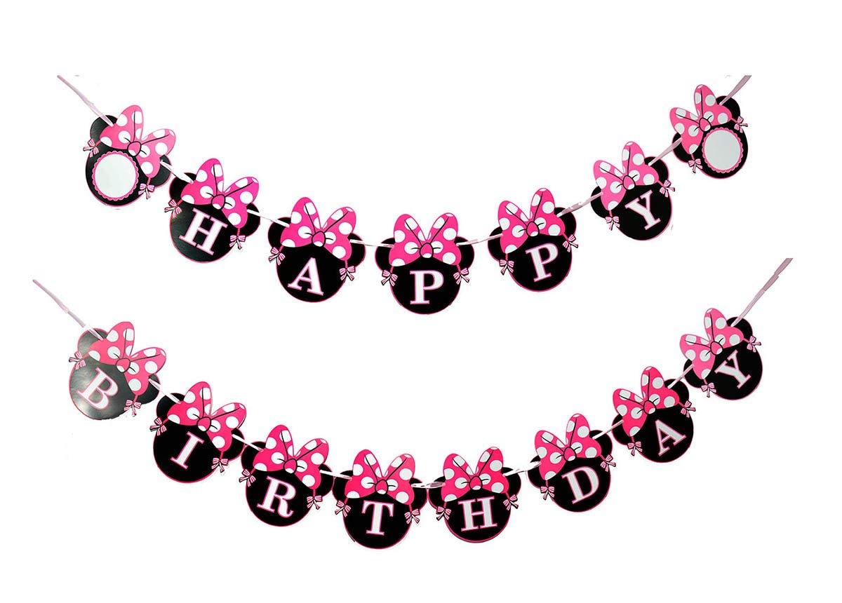 Photo 1 of NEWTGAN Mouse Ears Happy Birthday Banner, Mini Mouse Style Party Decorations, Party Supplies, Baby Shower Decor for Girls (style1)