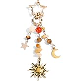 LIQWEI 1Pcs Sun and Moon Keychain Colorful Star Beads Gemstone Charm, Y2K Aesthetic Purse Charm for Women Men, Handbag & Backpack Decoration