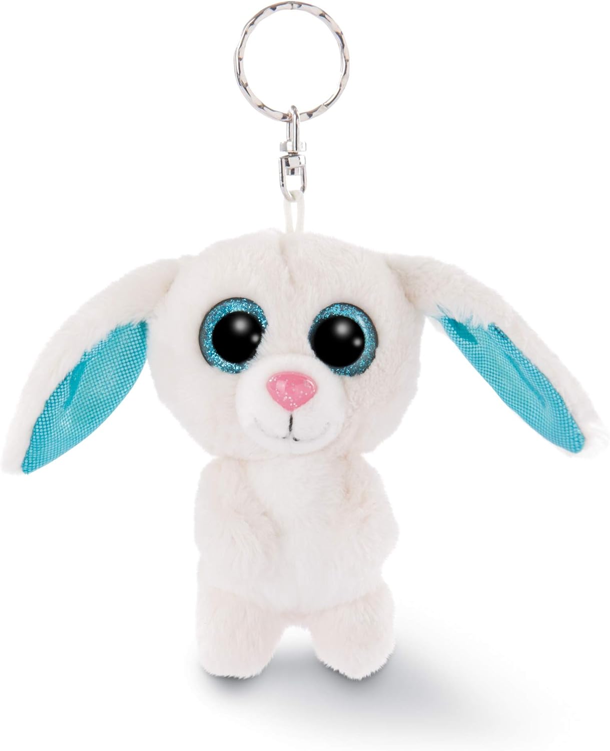 NICI GLUBSCHIS cuddly soft toy Rabbit Wolli-Dot with keyring, sweet keeholder, 9cm, Blue, White, XL