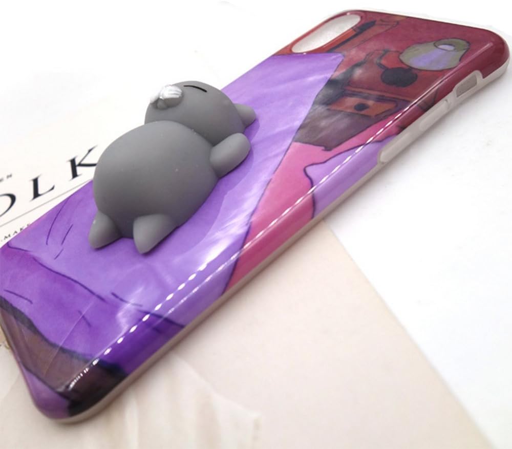 Squishy Animals Case,Cute 3D Soft Silicone Cute Bear Toy on Back for Release Stress Protective Phone Cover for iPhone X (Bed Bear)