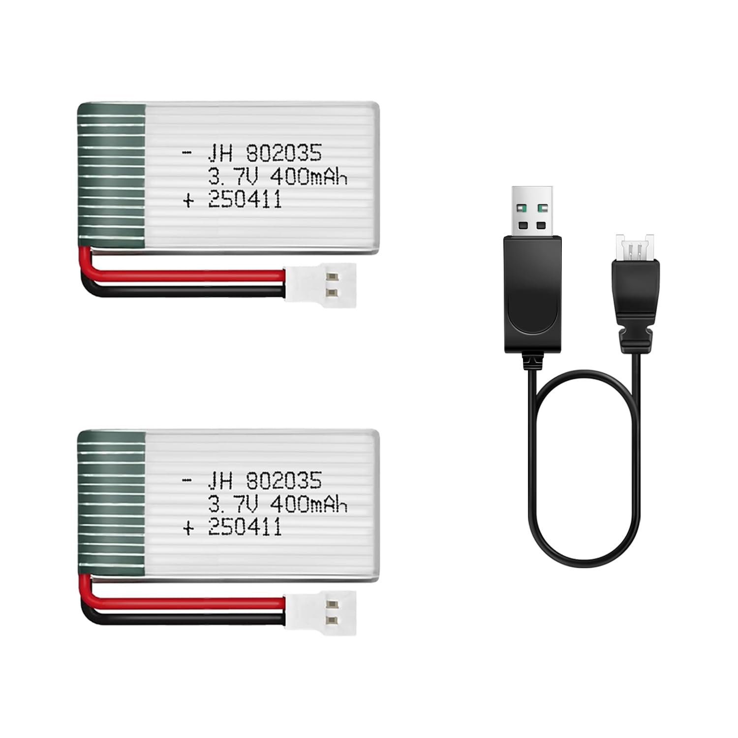 HAWK'S WORK 2 Pcs 3.7V Lipo Battery, 400 mAh Rechargeable Lithium Polymer Battery for RC Plane Helicopter Drone All Models & Toys (XH2.54 Connector)
