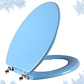 Blue Elongated Toilet Seat Natural Wood Toilet Seat with Zinc Alloy Hinges, Easy to Install also Easy to Clean, Scratch Resis