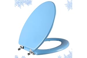 Blue Elongated Toilet Seat Natural Wood Toilet Seat with Zinc Alloy Hinges, Easy to Install also Easy to Clean, Scratch Resistant Toilet Seat by Angol Shiold (Elongated, Blue)