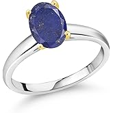 Gem Stone King 2.00 Ct Oval Blue Lapis 10K White and Yellow Gold Ring Ring