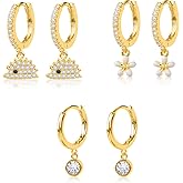 14K Gold Hoop Earrings Set for Women, 3 Pairs Dangle Huggie Earrings for Women Girl Gift Trendy Small Dainty Cartilage Gold Hoop Earrings Stack Multiple Piercing Hypoallergenic