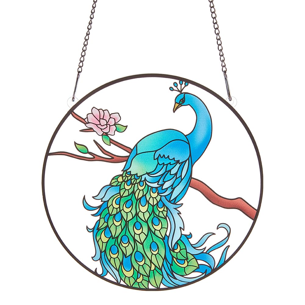 PLIGREAT Suncatchers Peacock Acrylic Stained Glass Sun Catcher Summer Hanging Ornament for Bedroom Living Room Patio Wall Pediments Window Decoration Garden Tree Decor Housewarming Memorial Gifts