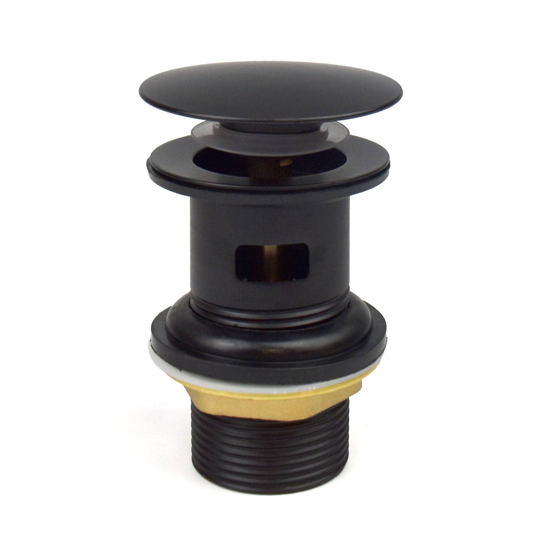 Xcel Home Matte Black Dome Slotted Click Clack Basin Waste - Durable Brass Bathroom Sink Trap Pop-Up Plug with Brass Tightening Nut - Standard G 1¼ BSP Connection