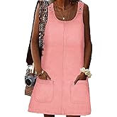BZB Women's Sleeveless Casual Denim Dress Crewneck Vintage Loose Jean Overall Dress with Pockets